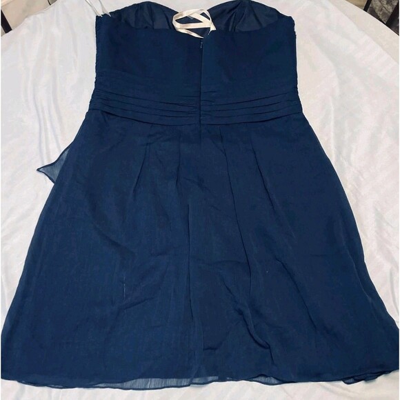 David's Bridal Dress Sz 2 Navy Blue Strapless Chiffon Brides Formal Cocktail - Picture 8 of 11